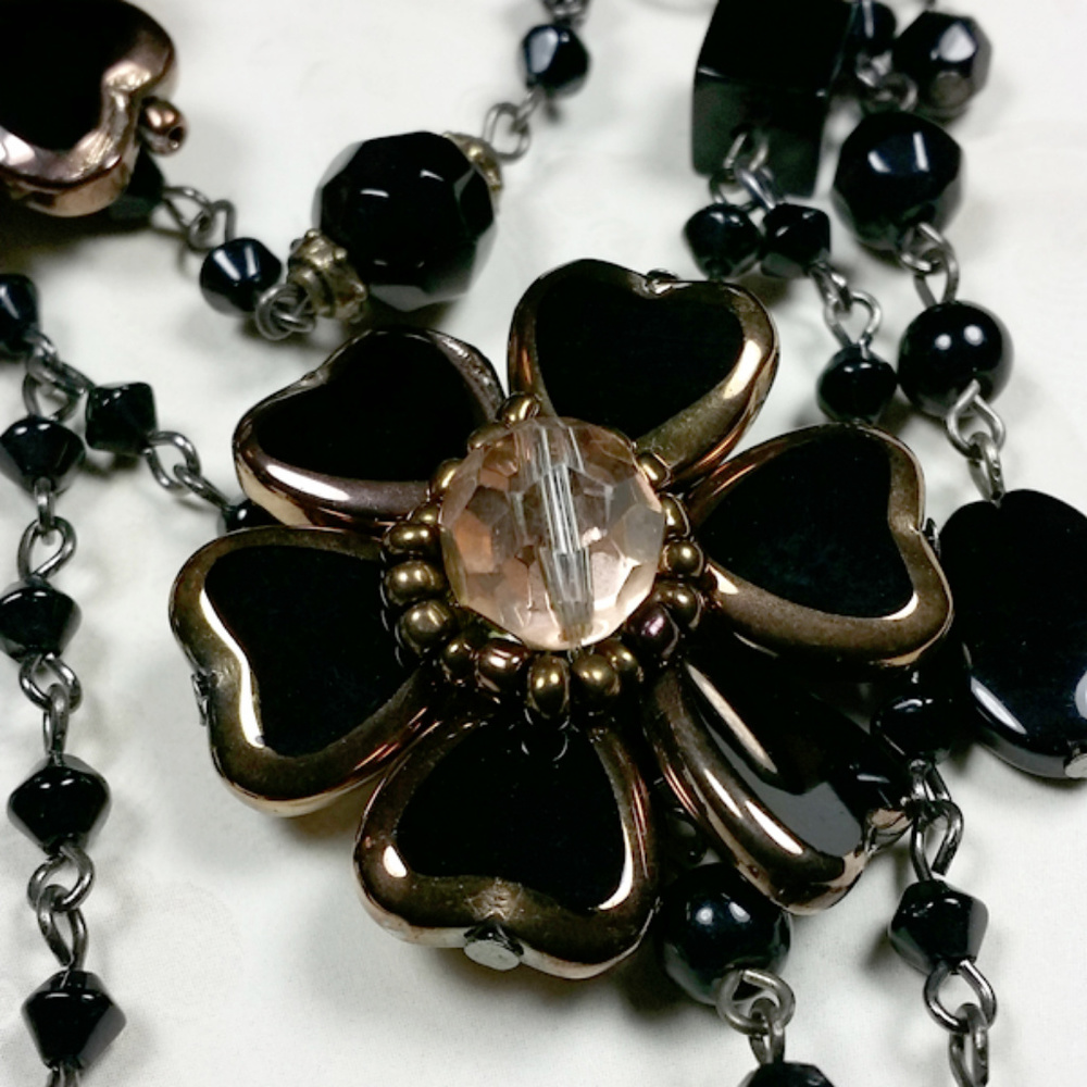 Black Necklace with floral strands design